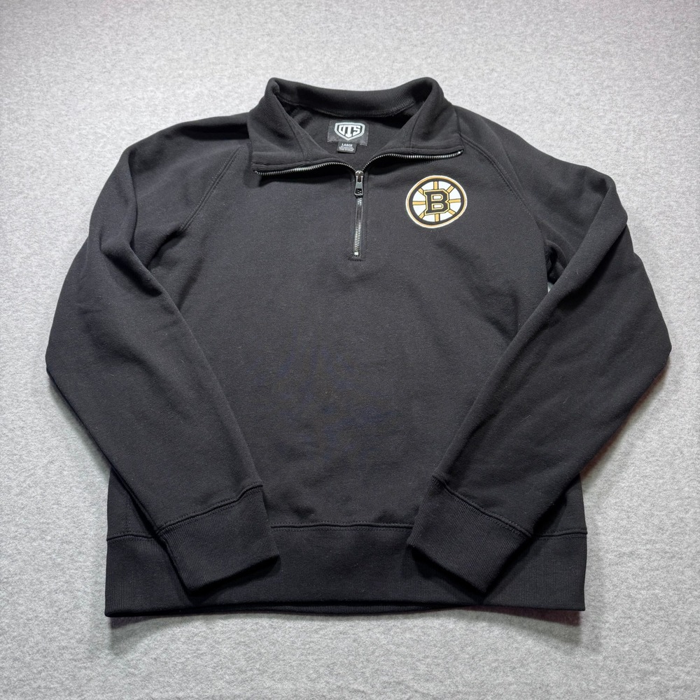 OTS Boston Bruins NHL Mens Large Black Quarter Zip Pullover Sweatshirt‎ Logo